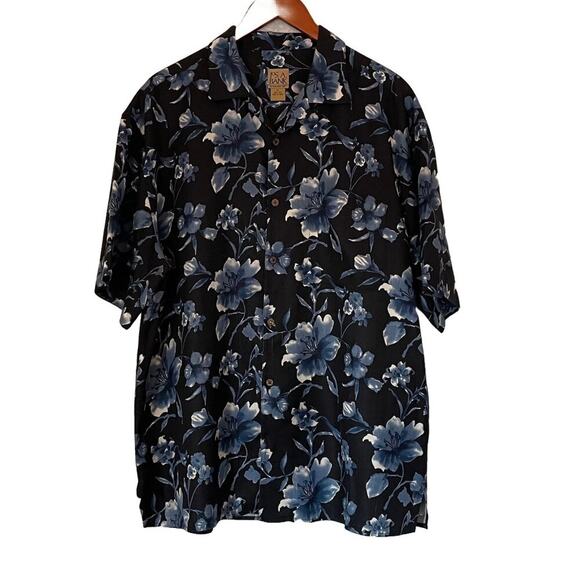 Jos. A. Bank Silk Blue Floral Tropical Camp Collar Button Down Shirt, Size XL - Picture 1 of 13